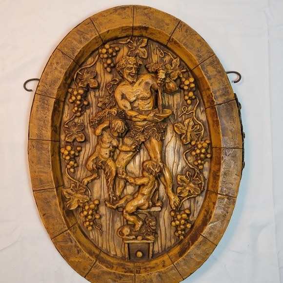 Antique 14 Inch Hand Carved Wax Plaque Man Grapevine Child Beast Child Rare HTF - Picture 2 of 8